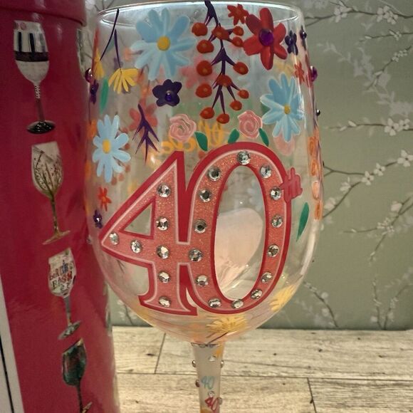 Lolita Happy 40th Birthday Hand-Painted Artisan Glass Enesco Love My Wine New - Picture 2 of 6